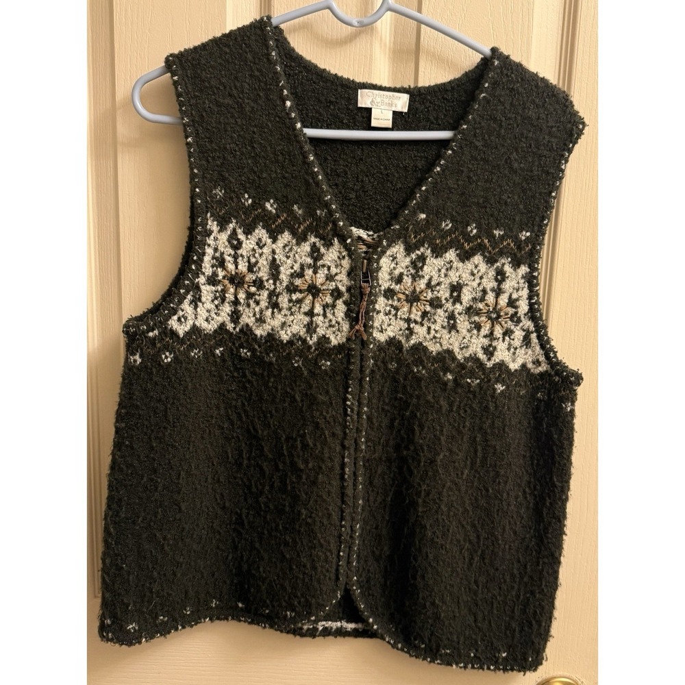 Vintage Christopher &‎ Banks Fair Isle Sweater Vest Women's Large Green EUC